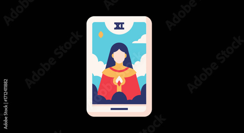 Tarot card illustration featuring a serene woman with a candle.