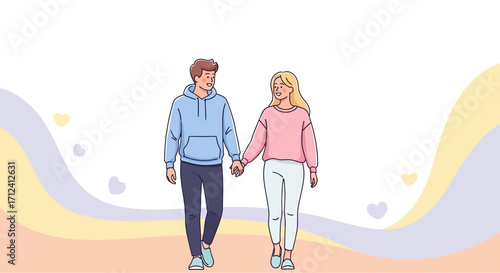 A Couple Walking And Holding Hands, Joyfully Starting A Journey Together With Love