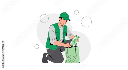 A Courier Packing Food Items Preparing For Delivery Services Graphic Design