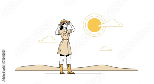 A Woman Exploring The Outdoors Under The Bright Sunny Sky On A Warm Summer Day