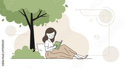 A Woman Resting Beneath A Tree While Reading A Book Provides Peaceful Scene