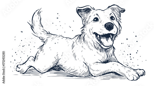 Cheerful Dog Portrait Outline Illustration Vector