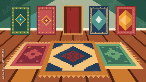 A collection of mismatched vintage rugs decorating the hardwood floors.