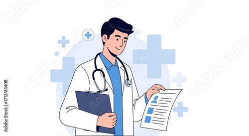 A Doctor Examining Medical Records and Information for Enhanced Diagnosis and Care