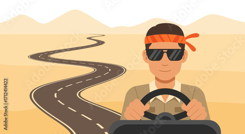 A Driver Embarking On A Desert Journey Road Trip Towards The Horizon