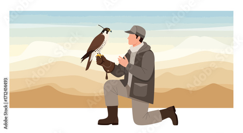 A Falconer And Bird Of Prey Engage In A Traditional Practice In A Natural Landscape