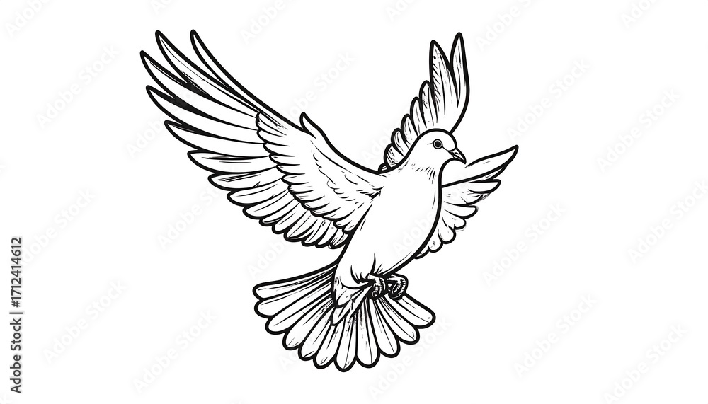 Obraz premium Simple black and white illustration of a flying dove