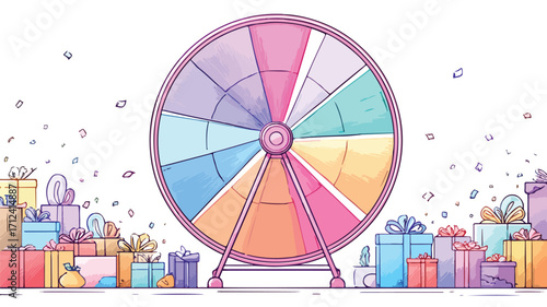 Colorful Spin Wheel with Various Prizes and Rewards for Exciting Offers Promotion