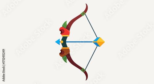 Vibrant illustration of a traditional bow and arrow ready for action.