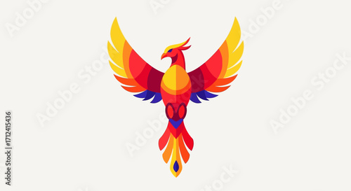 Vibrant Phoenix Illustration with Fiery Colors and Dynamic Wing Spread.
