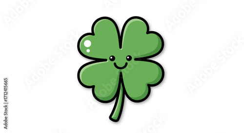 Adorable Kawaii Clover Sticker Design, Symbolizing Luck and Good Fortune