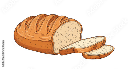 Freshly baked loaf of bread with two sliced pieces ready for enjoyment.