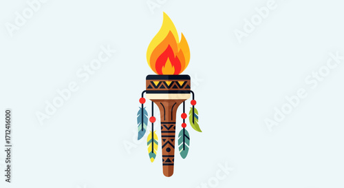 Vibrant torch illustration with flames and decorative feathers, a symbol of heritage.