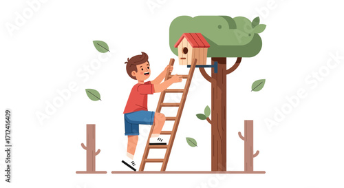 A Young Person Is Installing A Birdhouse On A Tree, Nature And Environment