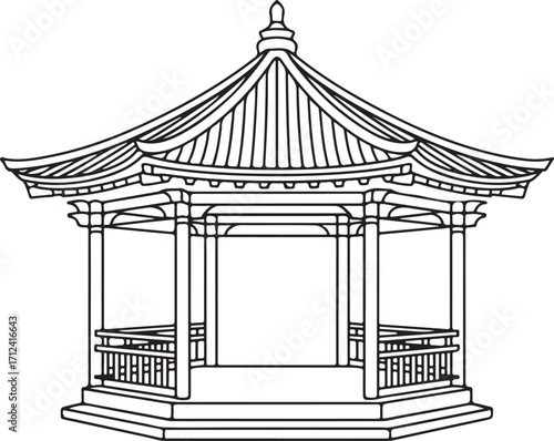 Japanese-style Garden Gazebo Silhouette Vector Icon Black and White Architectural Design