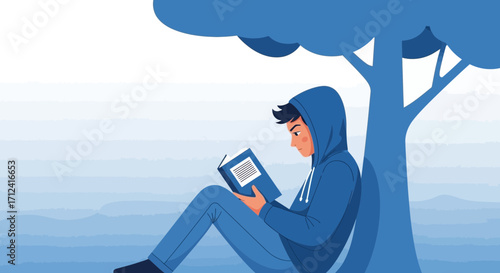 A Young Reader Finds Peace And Literary Escape Under The Shade Of A Tree, Cozy Scene