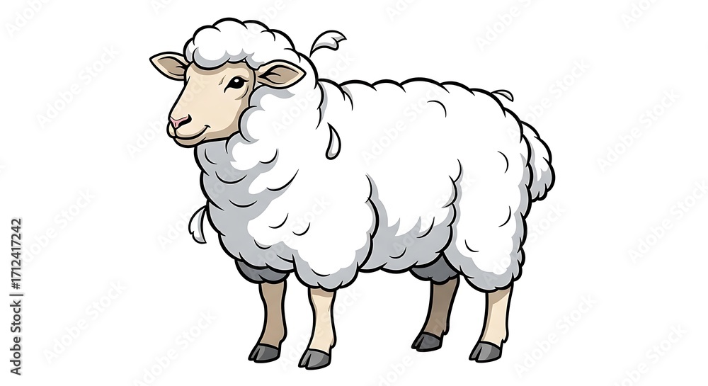 Obraz premium Charming Cartoon Sheep Fluffy White Wool Detailed Illustration.