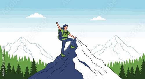 Achieving The Summit: An Enthusiastic Hiker Celebrates Mountain Climbing Success