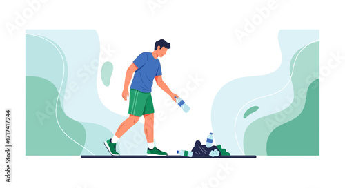 Act Of Cleaning: A Person Gathering Discarded Objects To Aid The Environment