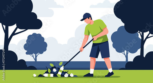 Act Of Cleaning Up Trash In The Park Depicting A Person, Environmental Preservation