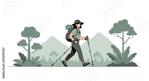 Active Traveler Embarking On A Trek Through Mountainous Terrain In Scenic Landscape