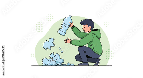 Activist Crushing Plastic Bottle for Recycling in Order to Reduce Pollution
