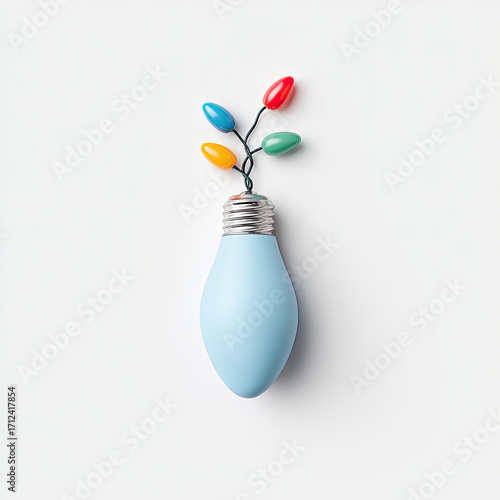 Colorful light bulbs with wires creative arrangement white