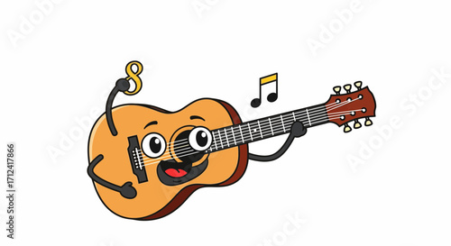 Cheerful Guitar Character with Musical Notes A Fun and Playful Illustration