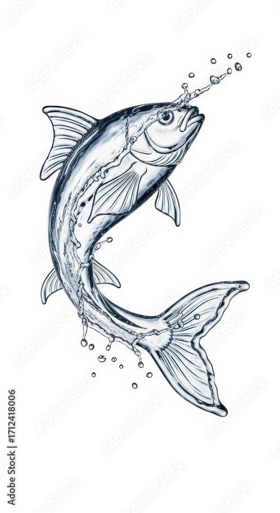 Fototapeta premium Splash of water shaped like a fish on a solid white background