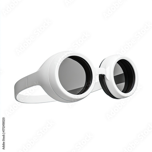 White round goggles with dark lenses and adjustable strap