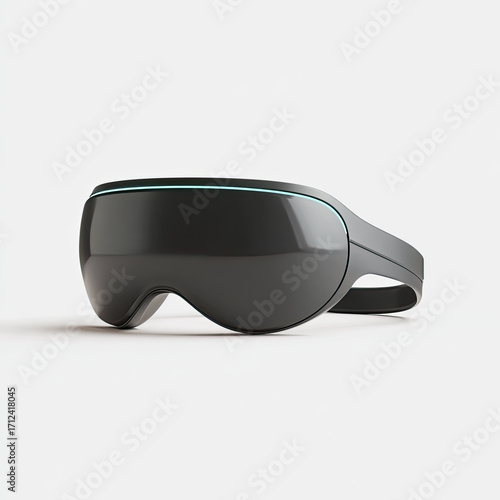 Virtual reality headset with sleek black design and blue light