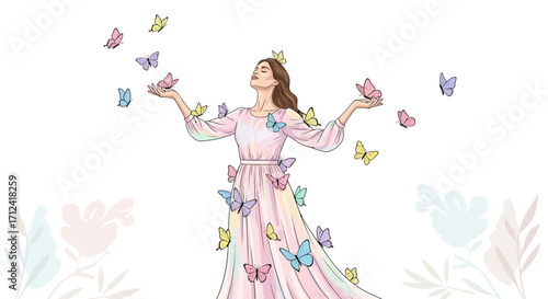 A Person Surrounded By Butterflies Enjoying The Freedom And Embracing Nature's Beauty