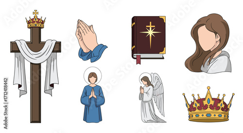 Religious symbols and figures depicting faith and devotion.