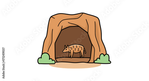 Wild Boar in a Cave Illustration.