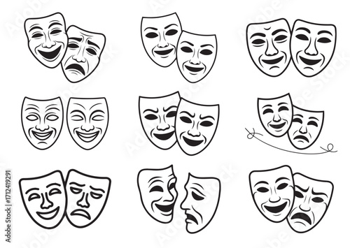Theatrical masks line art Vector