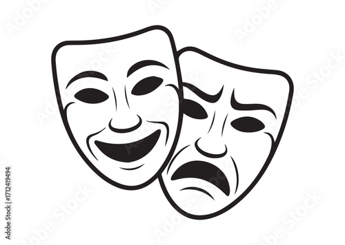 Theatrical masks line art Vector