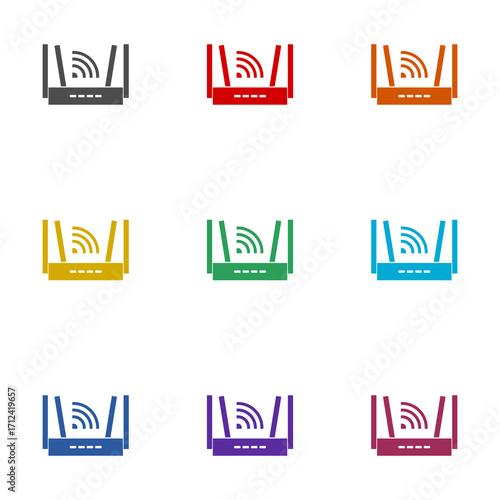 Internet service wireless router icon isolated on white background. Set icons colorful