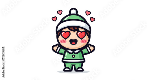 Adorable Cartoon Boy with Heart Eyes and Winter Outfit