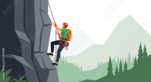 Adventure Seeker Ascending Cliff Face: An Illustrative Display of Outdoor Exploration