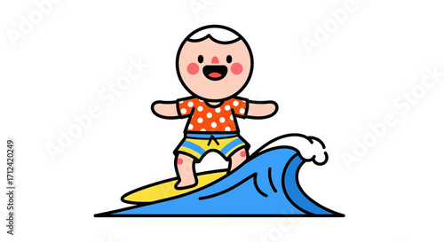 Happy Child Surfing on a Wave, Enjoying a Sunny Day at the Beach