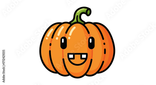 Charming cartoon pumpkin with a cheerful expression, featuring a bright orange color and a cute smile, perfect for Halloween, autumn, and festive fall season designs