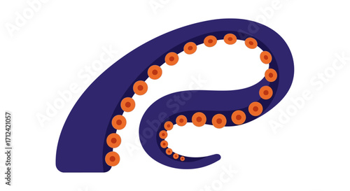 A single dark blue octopus tentacle with orange suckers.