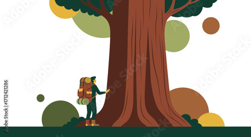 Adventurer Gazes At A Majestic Old Tree Exploring Nature's Grandeur