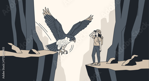 Adventurer Observes Peregrine Falcon Soaring Through Canyon Landscape Successfully
