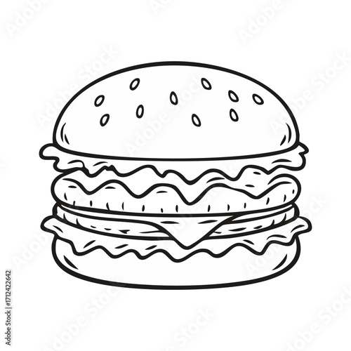 Flat design burger icon. Vector art, minimalist, clean lines, vibrant colors. A simple, appetizing cheeseburger illustration. Isolated object on a clean background.