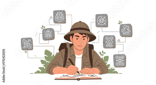 Adventurer Planning and Documenting Ancient Symbols and Their Meanings for Research