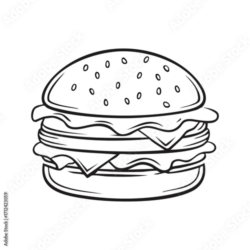 Flat design burger icon. Vector art, minimalist, clean lines, vibrant colors. A simple, appetizing cheeseburger illustration. Isolated object on a clean background.