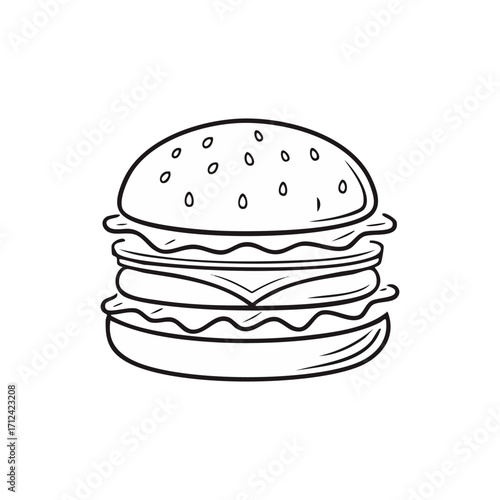 Flat design burger icon. Vector art, minimalist, clean lines, vibrant colors. A simple, appetizing cheeseburger illustration. Isolated object on a clean background.