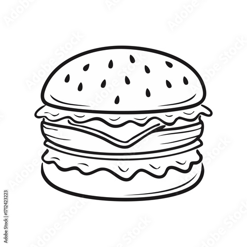 Flat design burger icon. Vector art, minimalist, clean lines, vibrant colors. A simple, appetizing cheeseburger illustration. Isolated object on a clean background.