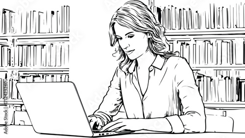 Female University Student Working on Laptop in Cafe